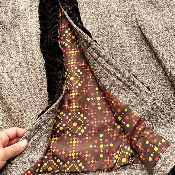 TORY BURCH Women Brown Wool Velvet Jacket 10 Tweed - Picture 7 of 8